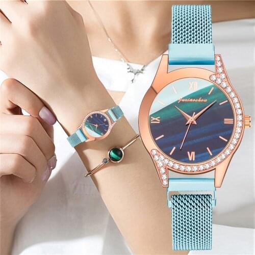 Women Watches Magnetic Strap Fashion Rhinestone Green Dial Quartz Watches Gift Clock Zegarek Damski Relogio Feminino