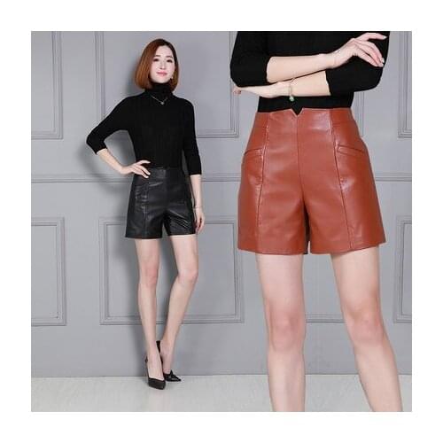 Top brand Women Sheep 2020 Leather High Waist Leather Shorts KS20 high quality