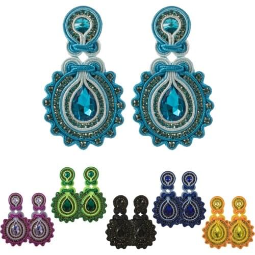 Fashion Soutache dangle earrings for women Crystal handmade sutasz jewelery white large Drop earring 2020 trend design beautiful