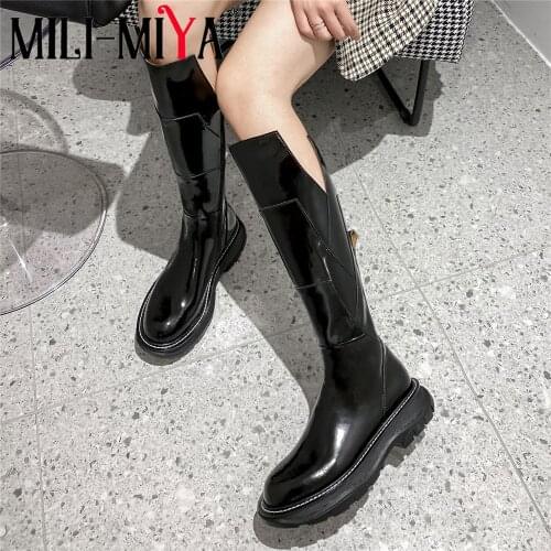 MILI-MIYA Brand Design Women Patchwork Rain Knee High Boots Platform Chunky Heels Zipper Round Toe Rainboots Anti Water Shoes
