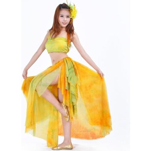 BQ054 Tie-dye Strapless Tops Long Design Skirt Belly dancing Dress Women Belly Dance Costume Set for Latin dance