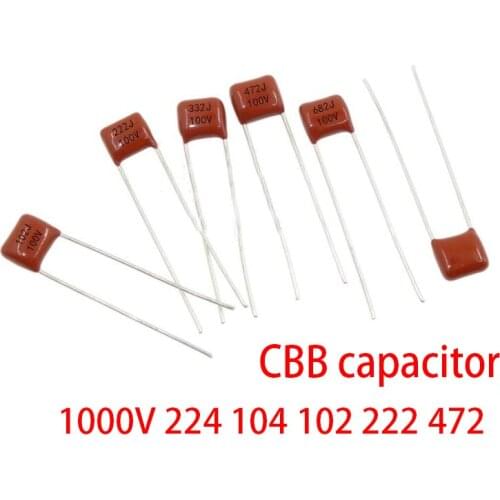 10pcs 1000V 224 104 102 222 472 1KV CBB capacitor 2.2NF 4.7NF 0.1UF 100NF 0.22UF 220NF 0.001UF 1NF 1000PF 102J 472J 104J 224J