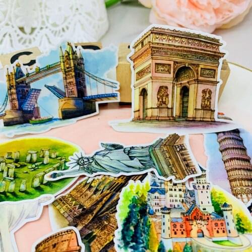 15 pcs creative cute self-world of various countries architecture DIY art photo albums waterproof scrapbooking