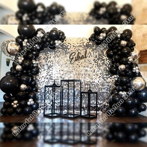 190pcs 4D Silver Wedding Birthday Anniversary Party Background Hoilday Event Balloon Arch Garland Graduation Table Decoration