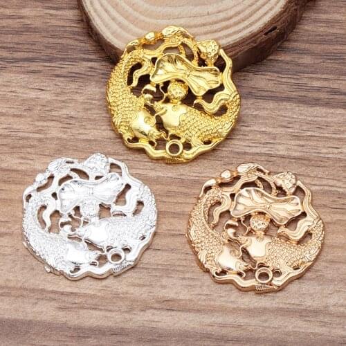 20pcs/lot 36mm Metal Zinc Alloy Gold/Silver Color Auspicious Fish Connectors Accessories For Jewelry Making