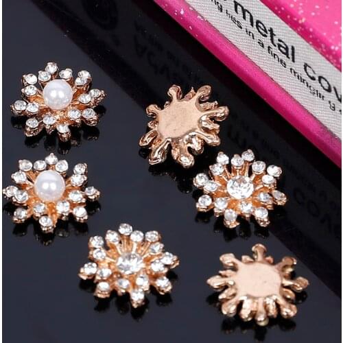 2016New 50Pcs Crystal Pearl Alloy rhinestone Buttons/buckle for DIY hair accessies HZ93