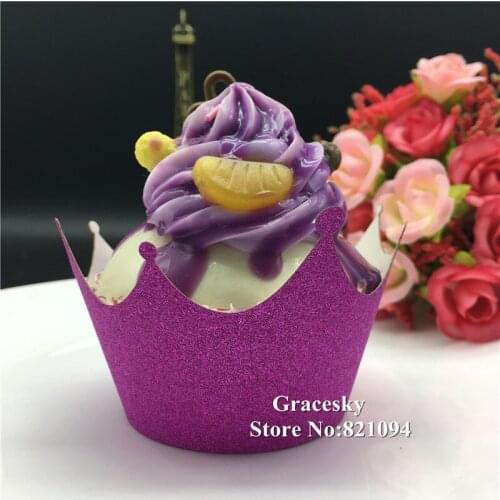 24pcs free shipping Laser Cut Glitter Crown Wedding Cupcakes Wrappers Baking Cakes Holders Birthday Party Cake decoration