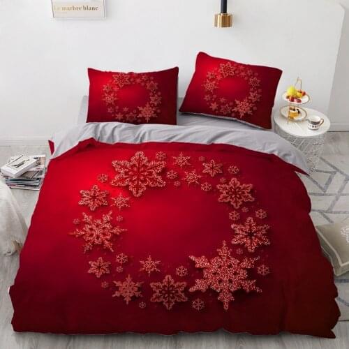 3D Bedding Set Red Star Duvet Cover Sets Marry Christmas Bed Linens Xmas Comforter Case Pillowcase Queen Single Twin Size