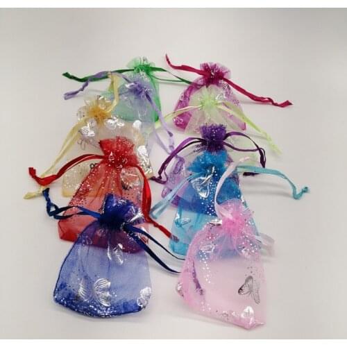 50Pcs 10 Color Butterfly Gift Bags Drawstring Organza Gift Bags for Women Wedding Party Bag Mini Christmas Storage Packaging Bag