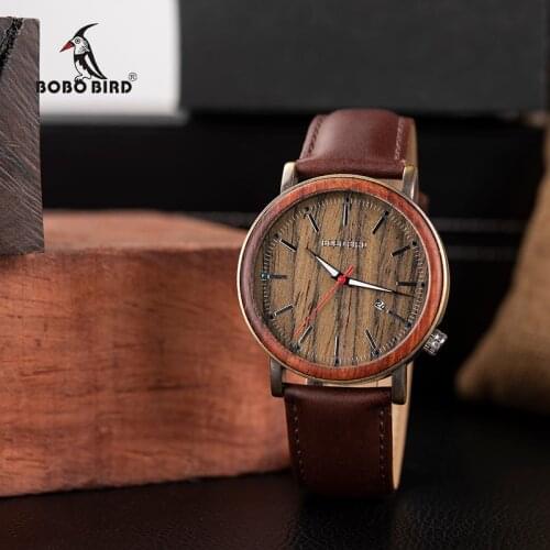 BOBO BIRD V-O27 Top Brand Bamboo Wooden Watches Men Stainless Steel Case Casual Quarzt Wristwatch with Japan 2035 Movt