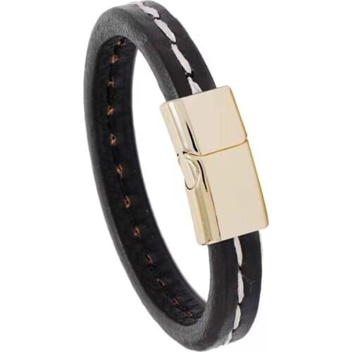 Black Genuine Leather Bracelet for Men Jewelry Punk Metal Magnet Charms Wrap Bracelets&Bangles Wristband Hand Strap