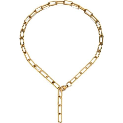 Long Lasso Design Stainless Steel Thick Parper Clip Chain Necklaces For Men Women Hip Hop Jewelry