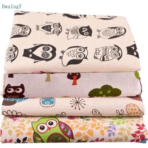 DwaIngY 4pcs/lot Owl Series 45x50cm/pcs Printed Cotton Linen Fabric For Patchwork DIY Quilting Sewing Placemat Bags Material 01