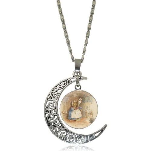 EJ Glaze Vintage Jewelry Silver Plated With Crescent Shaped Luminous Necklace For Women Gifts Boy Mouse Mom Beatrix Potter