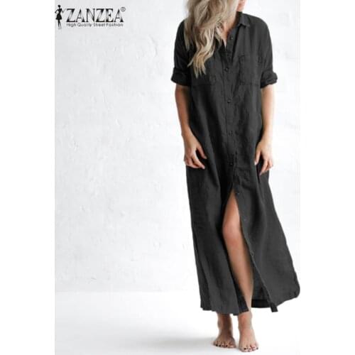 Elegant Solid Shirt Dress Women Autumn Sundress ZANZEA 2021 Casual Long Sleeve Maxi Vestidos Female Lapel Button Robe Plus Size