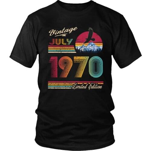 Vintage July 1970 Birthday T Shirt for Men Cotton 50th Birthday Gift T-shirt Short Sleeved 50 Years Old Tee Tops Anniversary