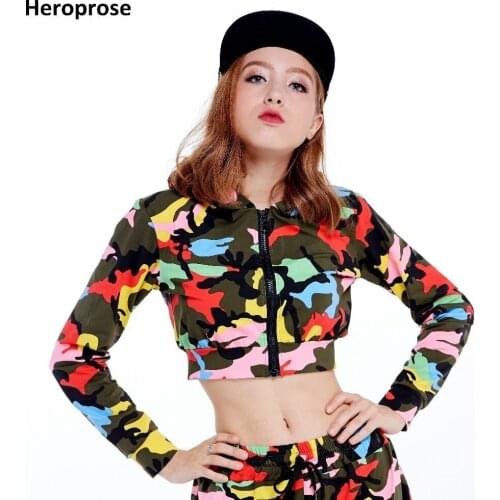 Heroprose Brand Fashion Women ultrashort Hip Hop Tops Jazz Stage Performance Dancer Wear With a hood Coat Dance Street Jacket