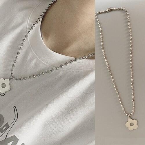 Ins Hot Stainless Steel Flower Chic Harajuku Kawaii Choker Necklace Flower Beads Necklace Women and Men Gothic Colar Jewelry