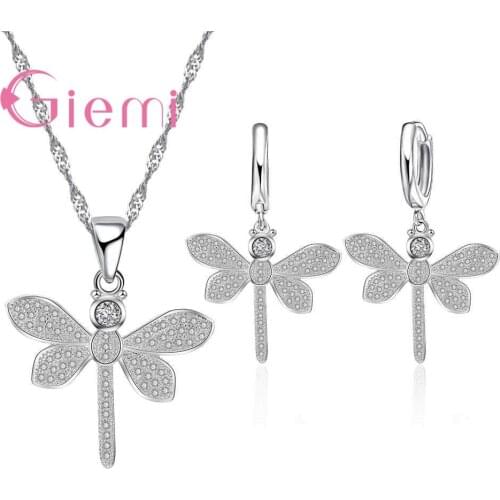 Cute Gradonfly 925 Sterling Silver New Retail Fashion Cubic Zircon Bridal Wedding Jewelry Sets Necklace+Earrings For Wom