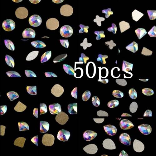 Crystal AB Nail Rhinestones 50pcs Glass Rhinestone For Nail Art Decorations Flatback Nail Stickers DIY Craft Art Charm Stones
