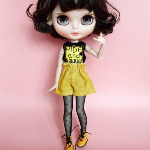 1 Set 1/6 Dolls Fashion Vest and Yellow High Waist Shorts Clothes for Blyth Azone Licca Barbies Doll Pants Accessories