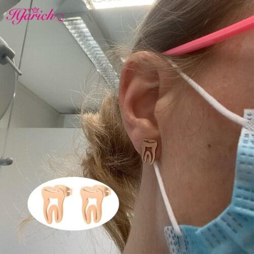 Minimalist Korean Ttrendy Teeth Earrings Punk Stainless Steel Dentist Tooth Stud Earrings for Women Doctor Nurse Accessories