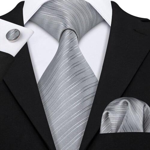LS-5081 Mens Ties 100% Silk Jacquard Woven Gray Silk Ties For Men Wedding Business Party Hankerchief Cufflinks Neck Tie Set