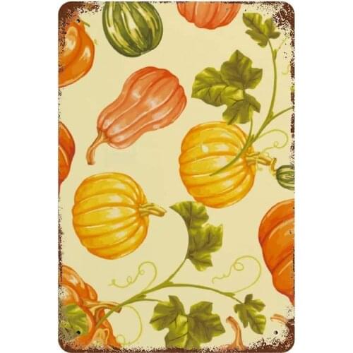 NoBrands Vintage Retro Metal Tin Sign Wall Decor Art Thanks Giving Winter Squash Pumpkin Oil Painting Home Decor Plaque Poster