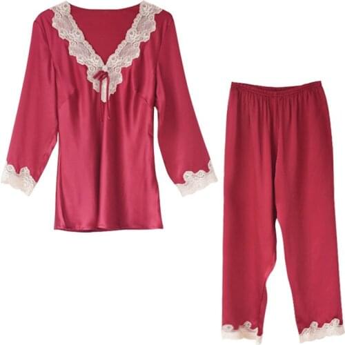 New 100% silk pajama for women two-piece mulberry silk pajamas suit set women sexy emale home service Real Silk pyjamas women