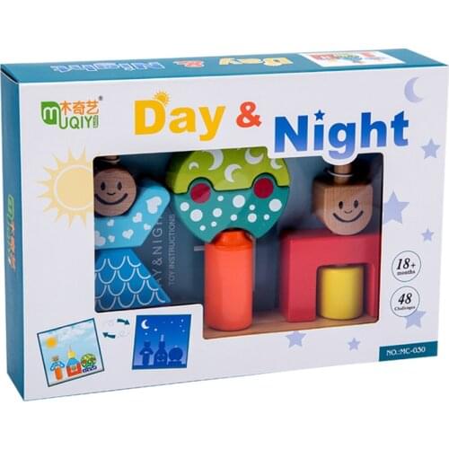 Educational Wooden Toy Sun & Moon Day & Night Pillar Blocks Early Learning Baby Kids Birthday Christmas Gift