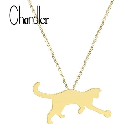 Chandler Cat Playing Balls Pendant Necklace For Women Pet Lovers Gifts Stainless Steel Animal Choker Fashion Bijoux