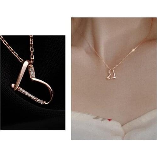 Trendy 925 Sterling Silver Chain Necklace Female Choker Bijou Classic Zircon Rose Gold Heart Pendant Necklace For Women Jewelry