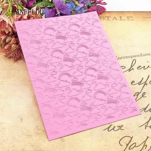 PANFELOU 12.6x17.8 Rainbow clouds Embossing folders Plastic For Scrapbooking DIY Template Fondant Cake Photo Album Card Making