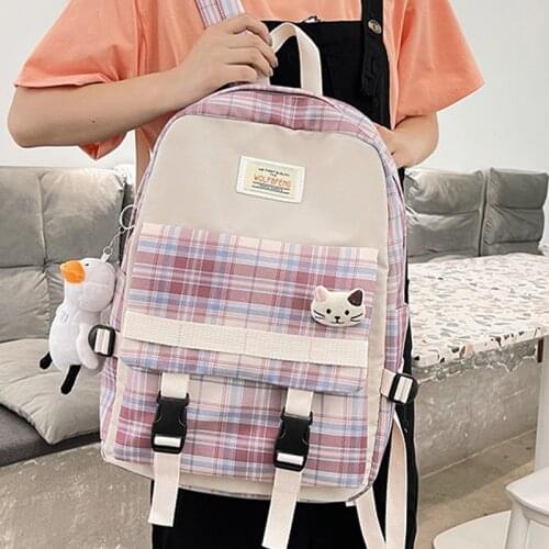 Striped Women School Bag for Girls Canvas Backpack Female Anti Theft Bagpack Nylon Bookbags Lady Travel Rucksack Student Mochila