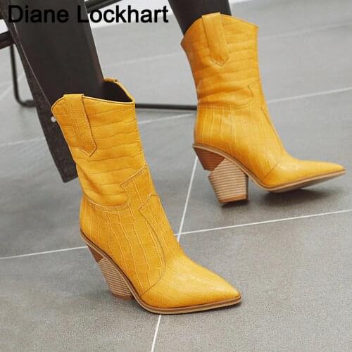 Cossack Snake Print Pointed Toe Short Boots Woman Wedge Heel Boot Winter Women Shoes Fashion Ladies Booties Western Cowboy Boots