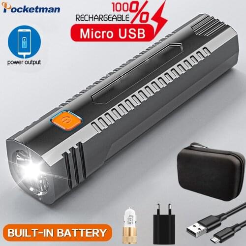Portable Small Flashlight USB Rechargeable Flashlight Lanterna Built in Battery With Output Power Bank Function Flashlight Torch