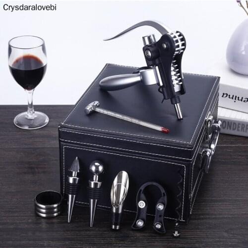 Professional Multi-function Screw Corkscrew Wine opener Stopper Pourer Set in Box Wooden Case Bottle Opener Suit As Gift
