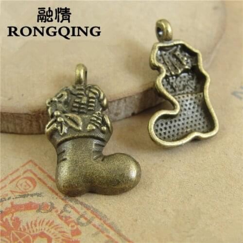 RONGQING 13*20MM 50pcs/lot Christmas Boots Charms Handmade Fashion Jewelry Findings DIY