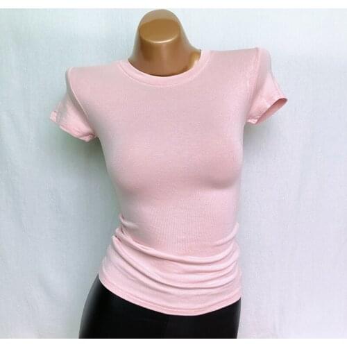 Pink Elastic Sexy Slim Women T-Shirts 2020 Summer New Solid O-Neck Night Club All Match Female Pulls Outwear Tops Tees