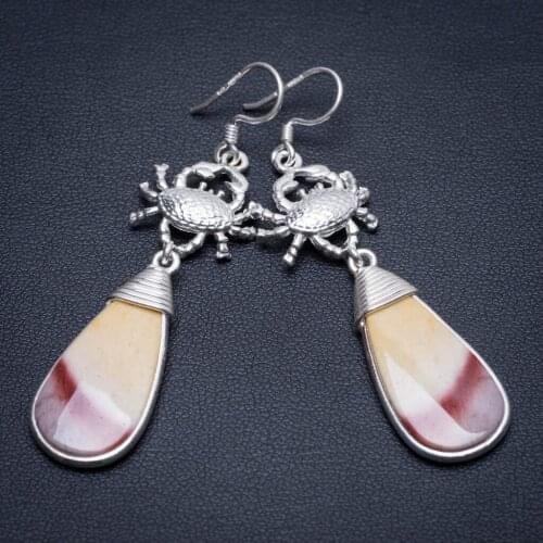 Natural Royal Imperial Jasper Crab Handmade Vintage 925 Sterling Silver Earrings 2 1/2" S1825