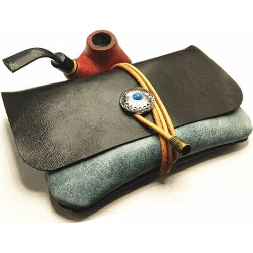 Retro Leather Cowhide Soft Leather Tobacco Pouch Portable Large Capacity Pipe Storage Bag Holder Two Layers Smoking Pouch