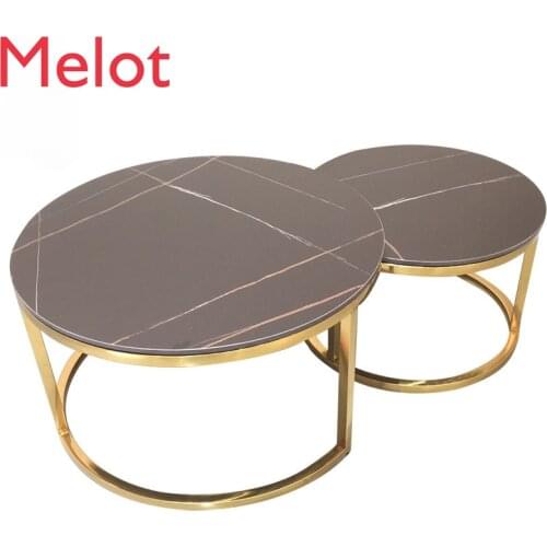 Light Luxury Round Nested Tables Simple Home Living Room Small Apartment Rock Version Coffee Table Nordic Stainless Steel