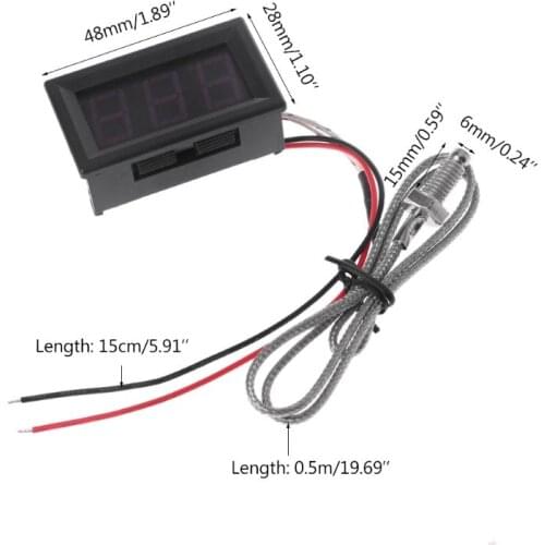 Thermometer K-type M6 Probe Thermocouple High Temperature Industrial Sensor Embedded Meter Tester Digital LED Display 0.5m Cable