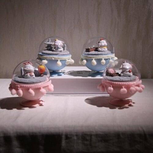 Vintage palace styleCute animal Music box Plush ball Creative Decoration Mechanical rotation Childrens Day gift for girl