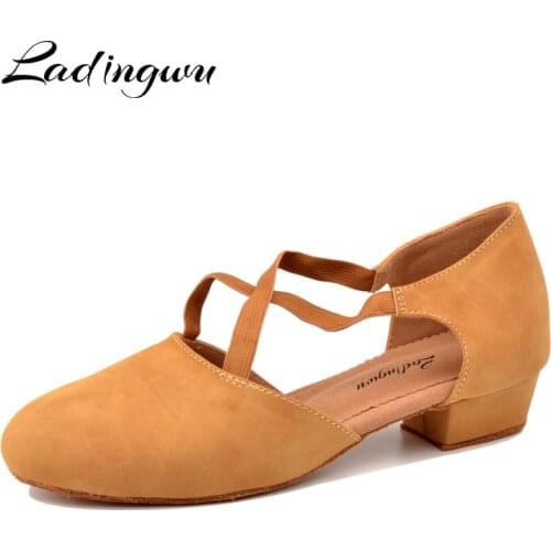 Ladingwu Low-heeled Dance Shoes Womens Latin Dance Shoes Soft Bottom Ballroom Dancing Shoes Woman Training shoes Girls Heel 3cm