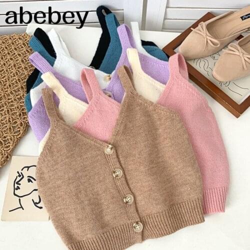 2021 New Summer Women Fashion All-match V-neck single breasted solid Cami Vest slim short Cami Vest Top