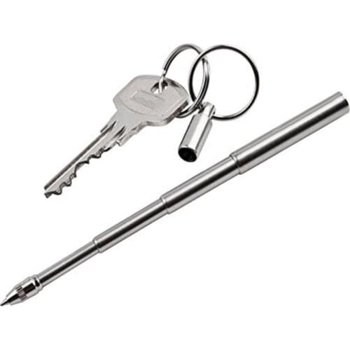 1 PCS For Gifts Craft 67mm Stainless Steel Metal Key Ring Telescopic Pen Creative Telescoping Ball Point Pen Fashion 2019 New