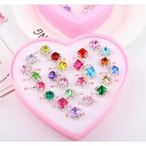 10/12/24PCs Fancy Adjustable Rhinestone Rings Princess Party Favors Kids Girls Acrylic Finger Ring Beauty Fashion Dress Toys