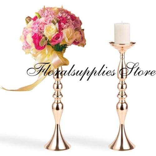 10pcs/lot Gold Metal Candle Holders 20'' Stand Flowers Vase Centerpiece Candlestick Road Lead Candelabra Wedding Centerpieces