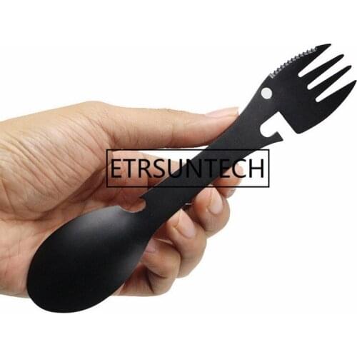 50pcs/lot Black Silver Multifunctional camping equipment Cookware Spoon Fork Bottle Opener Portable Tool outdoor survival